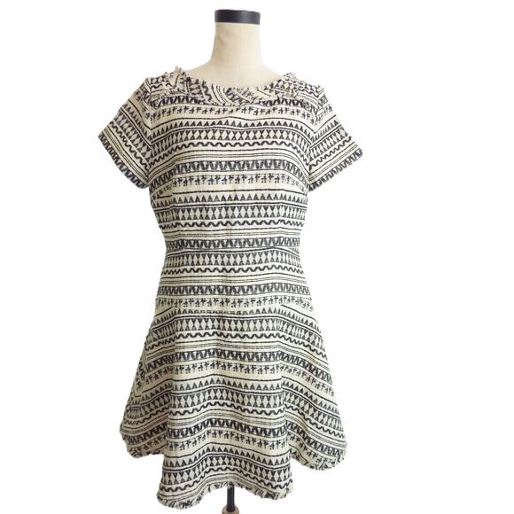 NWT Banana Republic Black White Boho Tribal Geometric Frayed Hem Dress Size 12 - Picture 1 of 7
